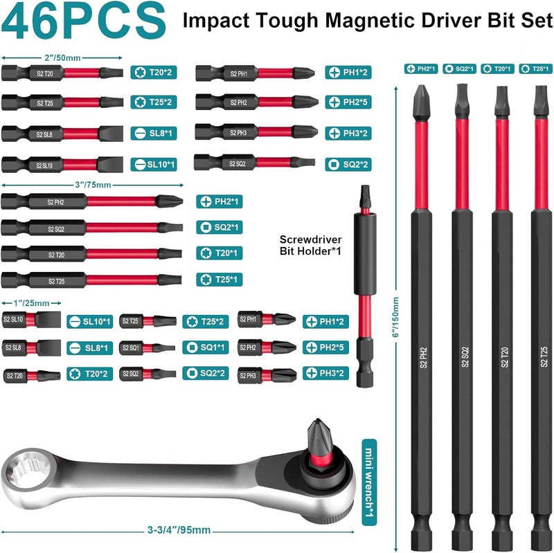 YOSIGHT 46Pcs Screwdriver Bits Set, S2 Steel Screwdriver Impact Bits Kit With 1Pc Magnetic Bit Holder & a Wrench, Used for Power Screwdrivers and Electric Drill Drivers - Image 2